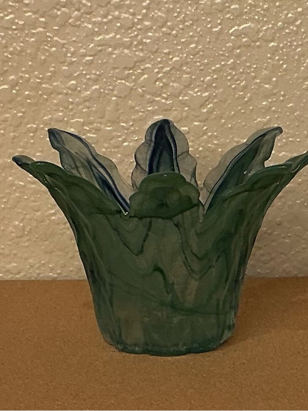 Murano Green & Blue Swirl Glass Flower Shaped Vase